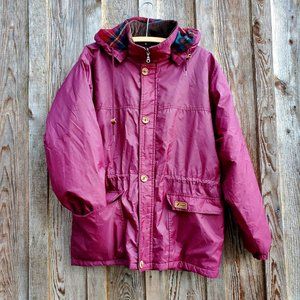 K-Way Vintage Burgundy Lined Hooded Jacket Red Plaid Corduroy